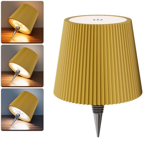 Nulmvic Flaschenlampe LED Aufladbar - 5200mAh Tischlampe Kabellos Dimmbar 3 Farben - Flaschenlicht Touch Control IP54 Spritzwassergeschützt für Innen Außen Familie Restaurant Bar (Gold) von Nulmvic