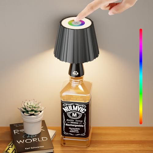 Nulmvic LED Flaschenlampe Dimmbare - 5200mAh Akku Tischlampe Kabellos Warmweiß 3000K+RGB - Touch Control IP54 Wasserdicht für Drinnen Draußen Restaurant Bar (Schwarz) von Nulmvic