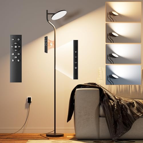 Nulmvic LED Stehlampe Wohnzimmer Dimmbar - 36W Drehbare Stehlampe Schwarz mit 4 Farben Stufenlosem Dimmen - Stehlampe mit Fernbedienung und Touch Steuerung für Wohnzimmer Schlafzimmer Büro von Nulmvic