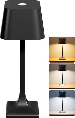 Nulmvic LED Tischlampe Kabellos Dimmbar Touch - 3 Farbtemperatur 5200mAh Akku Tischlampe Aufladbar mit USB C - Aluminium IP54 Wasserdicht für Drinnen Draußen Nachttisch Esstisch Schreibtisch (Schwarz) von Nulmvic