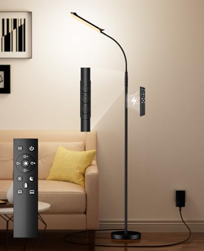 Nulmvic Stehlampe Wohnzimmer Schwarz - 18W LED Stehlampe Dimmbar mit 4 Farben Stufenlosem Dimmen - 1H Timer & Memory Funktion mit Fernbedienung für Schlafzimmer von Nulmvic