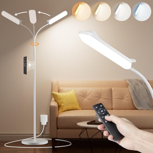 Nulmvic Stehlampe LED Dimmbar Weiß - 18W mit 4 Farben Stufenlosem Dimmen - 1H Timer Stehlampe Modern mit Fernbedienung und Touch Steuerung - Leselampe Stehlampe für Wohnzimmer Schlafzimmer Büro von Nulmvic