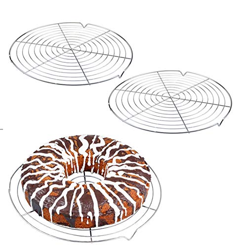 Nuluxi Abkühlgitter Edelstahl Metall Kuchenauskühler Rund Kuchen Abkühlgitter Tortenkühler Gleichmäßiges und Schnelles Auskühlen Leichte Lösbarkeit der Gebäcke Extra Große Auskühlfläche-2 Stück，Silber von nuluxi