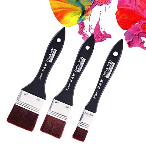 Nuluxi Aquarell Acryl Flachpinsel Ölmalpinsel Schwarz Malerei Ölmalerei Pinsel Set Aquarell Malerpinsel Flachpinsel Verwendet für Zeichnen, Ölmalerei,Malen, Pinsel Kleber, Reinigung Staub(20/40/50mm) von Nuluxi