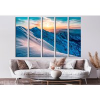 Montanans Wand Dekor Silhouetten Leinwand Schnee Kunstdruck Himmel Kunst Wolken Druck Sonnenuntergang Auf Dawn Poster Berg Landschaft Wandkunst von NumberOneUA