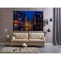 Nacht Amsterdam Auf Leinwand Poster Niederlande Architektur Foto Wandkunst Stadt Druck von NumberOneUA