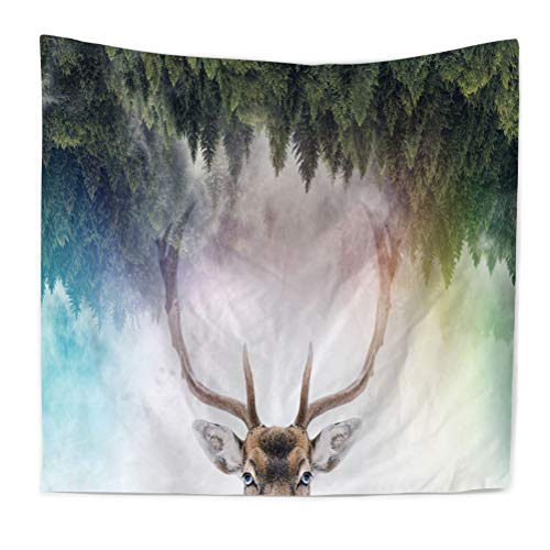 Nunbee Tapisserie Wandbehäng Mandala Wald Wandteppich Wanddekoration Fatima Indisch Psychedelic makramee Hanging Hippie Tapestry Natur Beach Tischdecke Strandtücher, Hirsch 8 150 * 130cm von Nunubee