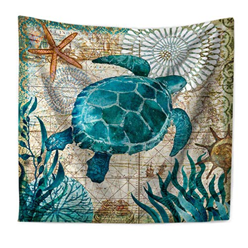 Nunubee Nunbee Tapisserie Wandbehäng Marine Tiermuster Waldbrief Wandteppich Wanddekoration Indisch Psychedelic Natur Hanging Hippie Beach-Yoga-Picknick-Tischdecke Strandtücher, Schildkröte 90 * 75cm von Nunubee