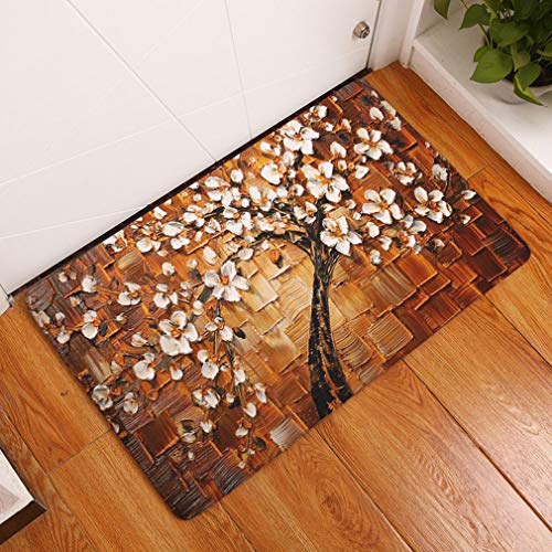 Nunbee Designer Fußmatte Anti Rutsch Unterlage Wasseraufnahme Teppich Praktische Schmutzfangmatte Haustür Flur Innenbereich Aussen Lustig Waschbar Weihnachten Katze, Ölgemäldebaum 6 40 * 60cm von Nunubee