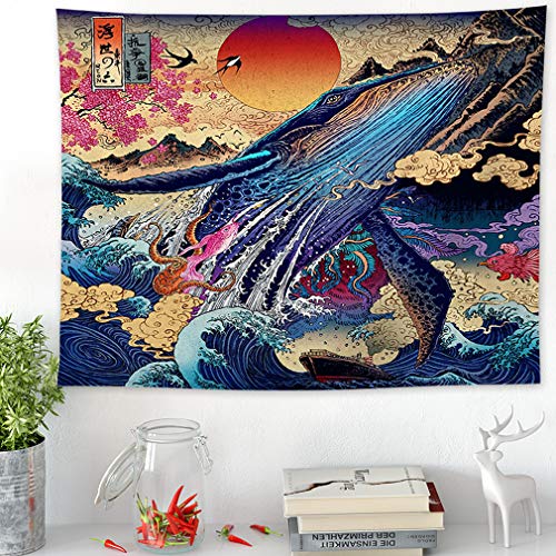 Nunbee Tapisserie Drucken Wandbehäng Mandala Wald Wandteppich Wanddekoration Indisch Psychedelic Hanging Hippie Natur Beach Yoga Strandtücher, Wal 150 * 130cm von Nunubee