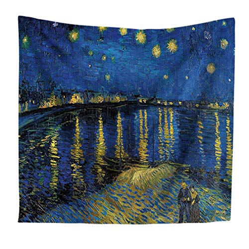 Nunbee Tapisserie Wandbehäng Van Gogh Ölgemälde Wald Wandteppich Wanddekoration Indisch Psychedelic Natur Hanging Hippie Beach-Yoga-Picknick-Tischdecke Strandtücher, Abstrakte Malerei 1 90*75cm von Nunubee