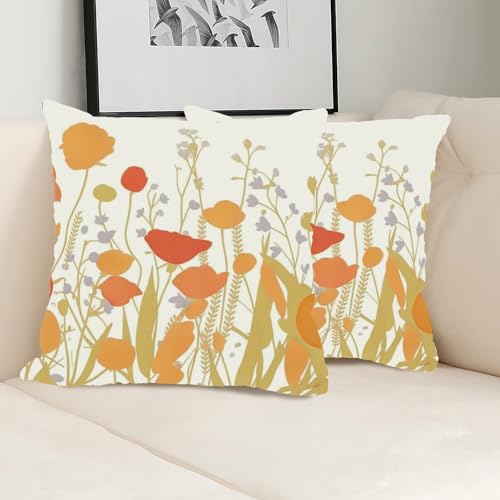 Nunubee 2-er Set Floral Kissenbezüge 45x45cm – Dynamische Mohn und Cosmo-Blumen-Designs für das Wohnzimmer und das Schlafzimmer – Nicht Einfügen Enthalten – Dekorative Kissen von Nunubee