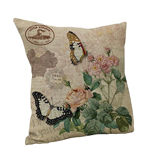 Nunubee Baumwolle Leinen Kissenbezüge Quadrat Kissenbezug Dekorativ Kissenüberzug mit Reißverschluss für Sofa Bett Auto Haus Büro 45x45 Blume Art B von Nunubee