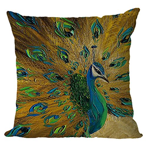 Nunubee Bunter Pfau Kissenbezüge 45 x 45 cm Leinen Zierkissenbezüge Dekorative Kissenbezug Dekokissen Sofakissen Lendenkissen Wurfkissenbezug Kissenhülle, Modell 2 von Nunubee