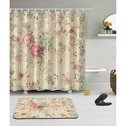 Nunubee Duschvorhang 180 x 200 cm Bedruckt Anti-Schimmel und Wasserabweisend Waschbar Shower Curtain mit 12 Ringe, Pfingstrose von Nunubee