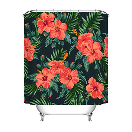Nunubee Duschvorhang 180 x 200 cm Bedruckt Anti-Schimmel und Wasserabweisend Waschbar Shower Curtain mit 12 Ringe, Tropische Blätter und Blumen des Aquarells von Nunubee