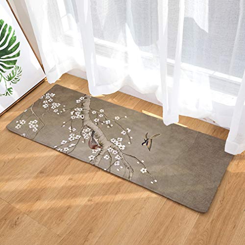 Nunubee Fußmatte Vogel und Baum Designe Anti Rutsch Unterlage Wasseraufnahme Teppich Praktische Schmutzfangmatte Haustür Flur Innenbereich Aussen Lustig (Vogel und Baum 11-15.7x23.6 Zoll /40x60cm) von Nunubee