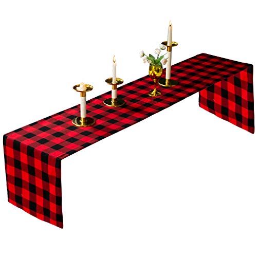 Nunubee Klassische Tischläufer Rot Und Schwarz Gitter Wohnkultur Tischläufer Gitter Tischdecke Rot Und Schwarz Gewebt 4 cm Gitter Doppelschicht 33 * 180 cm von Nunubee