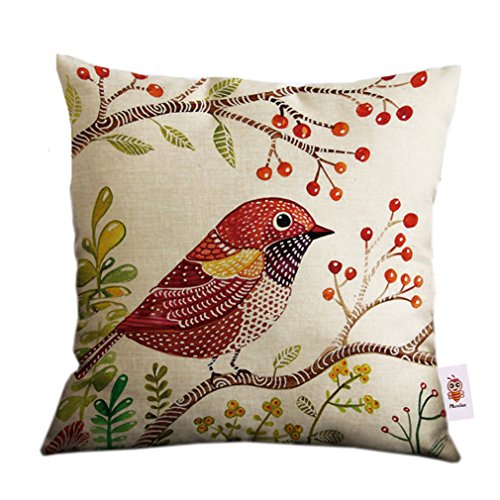 Nunubee Leinen Baumwolle Niedlich Throw Kissenbezug Startseite Sofa Kissen Abdeckung Baum Vogel., Baumwolle / Leinen, Tree Bird 8, 45cm*45cm/18"*18" von Nunubee