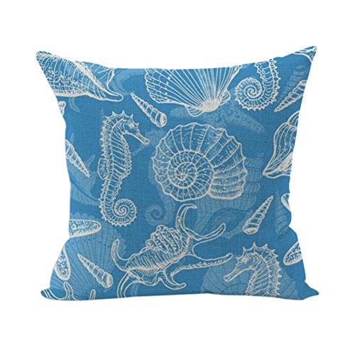 Nunubee Marine Stil Kissenbezug Dekokissen Haus Dekoration weich Quadrat Sofa Kissen Hippocampus Blau von Nunubee