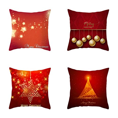 Nunubee Niedlichen Weihnachtsbaum Muster Baumwolle Und Leinen Kissenbezug 45X45Cm Sofa Büro Dekoration Kissenbezug 4-Teiliges Set von Nunubee
