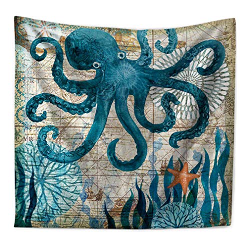 Nunubee Nunbee Tapisserie Wandbehäng Marine Tiermuster Waldbrief Wandteppich Wanddekoration Indisch Psychedelic Natur Hanging Hippie Beach-Yoga-Picknick-Tischdecke Strandtücher, Pulpo 200 * 150cm von Nunubee