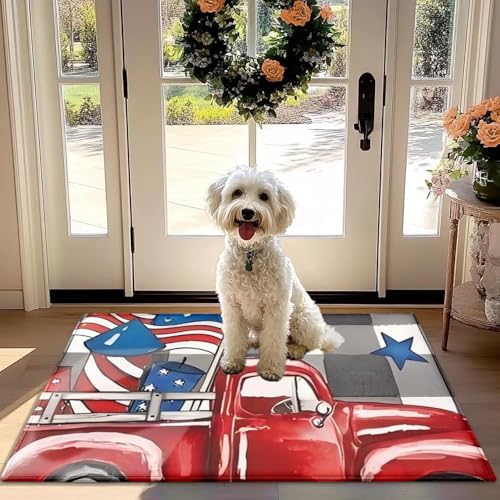 Nunubee Patriotische amerikanische Flagge, LKW Design Fußmatte - rutschfest Saugfähig Teppich für Haustür, Flur, Küche von Nunubee