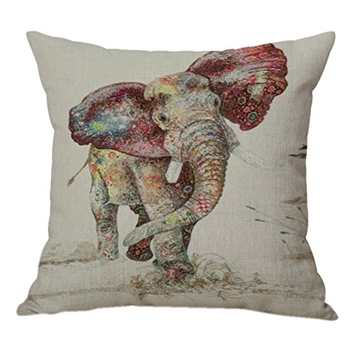 nunubee Baumwolle Leinen Kissenbezug 18 x 18 Kissen werfen Kissen Fall Sofa Dekoration Elefant, Leinen, Elephant 12, 18*18Inch von Nunubee