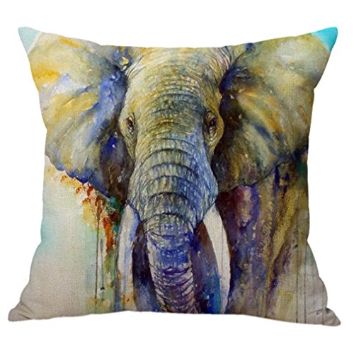 Nunubee Baumwolle Leinen Kissenbezug 45 x 45 cm Kissen-Überzug, Kissenhülle, Elefant-Dekoration, Leinen, Elephant 4, 18*18Inch von Nunubee