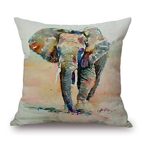 Nunubee Baumwolle Leinen Kissenbezug 45 x 45 cm Kissen-überzug, Kissenhülle, Elefant-Dekoration, Leinen, Elephant 9, 18*18Inch von Nunubee