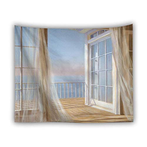 Nunubee Tapisserie Wandteppich 3D WANDILLUSION Wandbild Fototapete Poster Fensterblick Windows-Landschaft Wandteppich Panorama Bilder Dekoration Meer Strand Dünen Wald(Art 2-200 * 150cm） von Nunubee