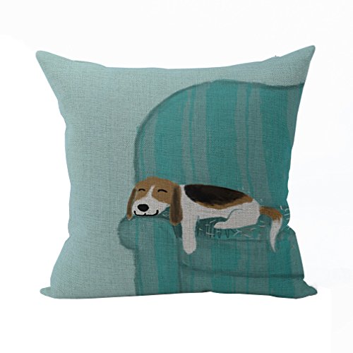 Nunubee Kissenbezug Baumwoll-Leinen 45 x 45 cm Sofa-Dekoration Hund, Baumwoll-Leinen, Teal Dog&Sofa, 45cm*45cm/17.55"*17.55" von Nunubee