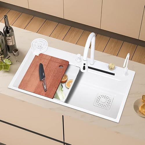 Küchenspüle, weiß,68 * 45 cm, Edelstahl 304, modern, langlebig und vielseitig, intelligente Küchenspüle von NuoJing