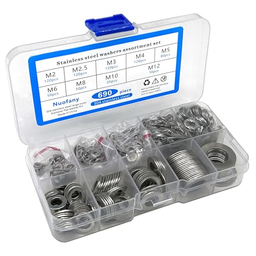 690 Stück 304 Edelstahl flache Unterlegscheiben für Schrauben Bolzen, Kotflügelscheiben Sortiment Set, sortierte Hardware Lock Metall Unterlegscheiben Kit (9Größen: M2 M2,5 M3 M4 M5 M6 M8 M10 M12) für 690 Stück 304 Edelstahl flache Unterlegscheiben für Schrauben Bolzen, Kotflügelscheiben Sortiment Set, sortierte Hardware Lock Metall Unterlegscheiben Kit (9Größen: M2 M2,5 M3 M4 M5 M6 M8 M10 M12) für von Nuofany