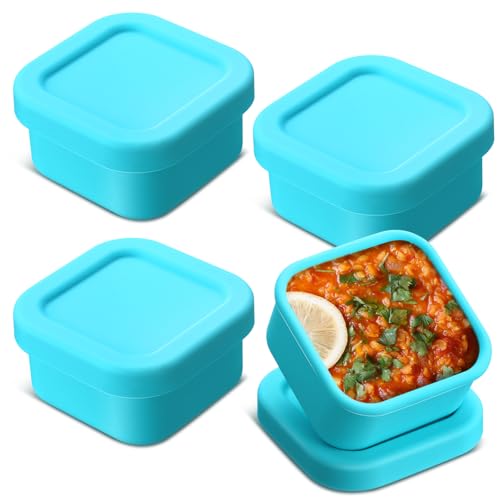 Nuogo 4 Stück 1/2 Tasse Silikon Gefrierbehälter mit Deckel Suppe Gefrierschrank Behälter Wiederverwendbare Silikonformen Rechteckig Gefrierbehälter Einfrieren Eisschalen für Suppen Saucen Eintöpfe von Nuogo