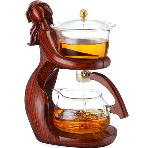 Nuogo Halbautomatisches Glas-Teekannen-Set, Teebereiter mit Teesieb, faul, magnetisch, halbautomatisches Kungfu-Teeset mit 6 kleinen Tassen von Nuogo