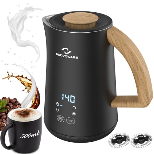 Nuovoware 500ml Elektrisch Milchaufschäumer Edelstahl, 4 in 1 Automatischer Milchaufschäumer mit Temperatur Anzeige, 500W Milchbehälter für Kaffee Latte Cappuccino Schokolade Macchiato, Schwarz von Nuovoware