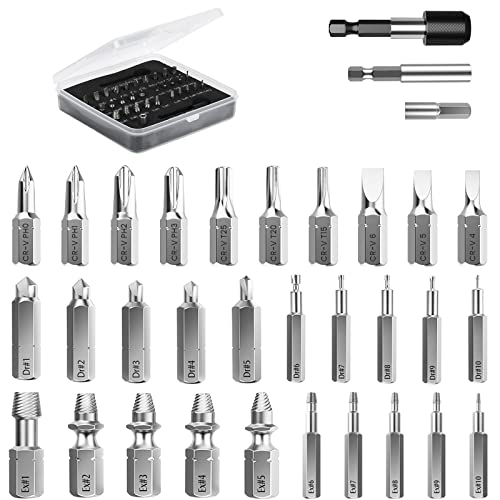 Nuovoware Schraubenausdreher Set, 33 PCS Easy Out Broken Screw Extractor Kit, HSS Broken Schrauben Entferner Set mit 2 Magnetischem Verlängerungsbithalter und Sockeladapter, Schwarz Nuovoware Schraubenausdreher Set, 33 PCS Easy Out Broken Screw Extractor Kit, HSS Broken Schrauben Entferner Set mit 2 Magnetischem Verlängerungsbithalter und Sockeladapter, Schwarz von Nuovoware
