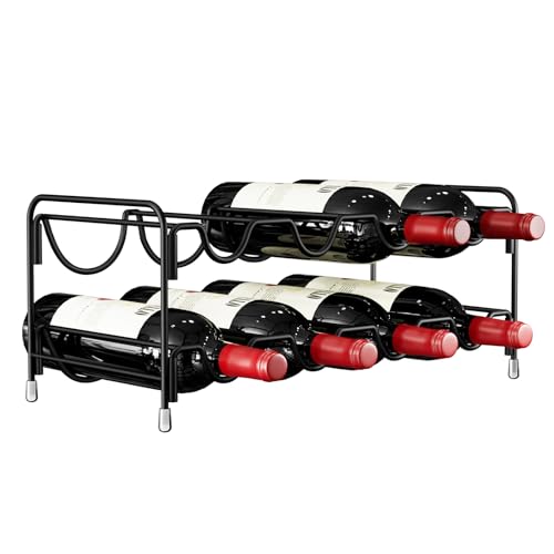 Nuovoware Double Wave Weinregal, Freistehende Weinhalter 8 Flasche 2 Tier, Carbon Stahl Weinregale Arbeitsplatte für Küche Bar Speisekammer Weinkeller Esszimmer Keller Arbeitsplatte, Schwarz von Nuovoware