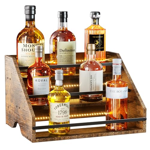 Nuovoware LED Beleuchtet Schnapsflasche Display Regal, 3 Schritt Holz Arbeitsplatte Schnapsregal mit Zäune Tragbare Griffe, 12-Flaschen-Whiskey-Regal Liquor Display Retro Weinregal für Home Bar, Braun Nuovoware LED Beleuchtet Schnapsflasche Display Regal, 3 Schritt Holz Arbeitsplatte Schnapsregal mit Zäune Tragbare Griffe, 12-Flaschen-Whiskey-Regal Liquor Display Retro Weinregal für Home Bar, Braun von Nuovoware
