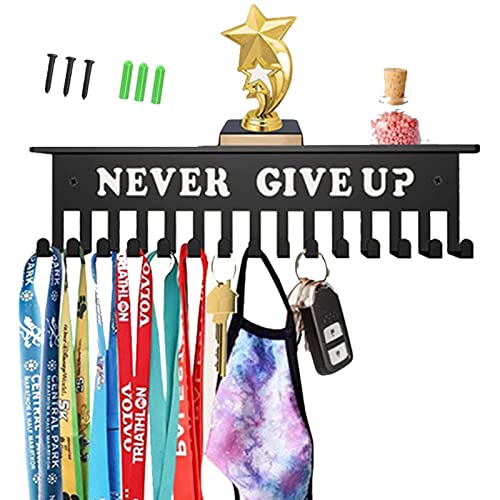 Nupaque Medaillenhalter Sportmedaillenhalter, Medaillenhalter Sportmedaillenaufhänger, Never Give Up Medaillenaufhänger Mit Regal, Für Awards Ribbon Cheer, Gymnastik, Fußball, Softball-Halter-Display von Nupaque