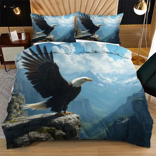 Nuphtun Bettwäsche 155 x 200 cm Blauer Adler, Weich Mikrofaser Kinderbettwäsche Set Jungen Mädchen Einzelbett, Bettbezug Set mit Reißverschluss und 2 Kissenbezug 80x80 cm von Nuphtun