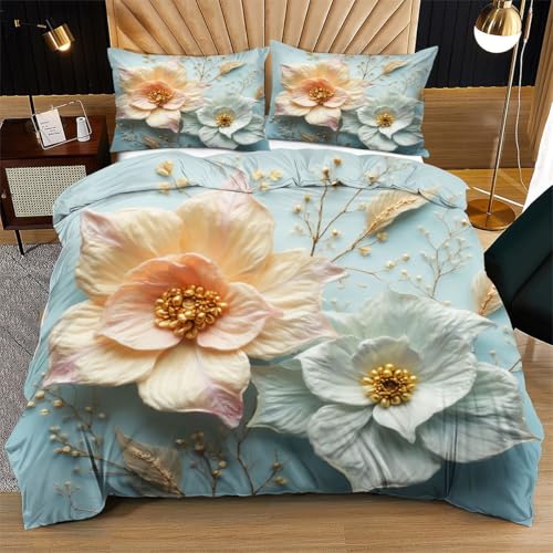 Nuphtun Bettwäsche 155 x 200 cm Bunte Blumen, Weich Mikrofaser Kinderbettwäsche Set Jungen Mädchen Einzelbett, Bettbezug Set mit Reißverschluss und 2 Kissenbezug 80x80 cm von Nuphtun