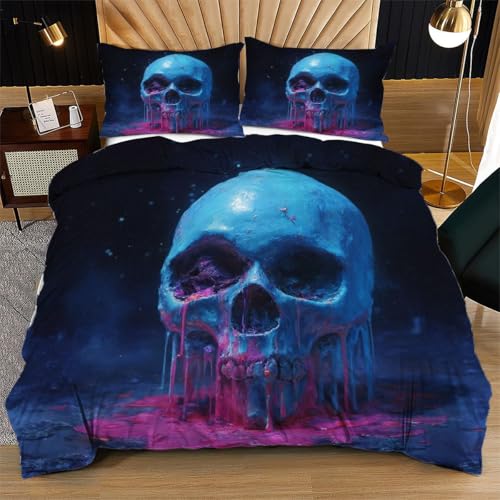 Nuphtun Bettwäsche 155 x 200 cm Bunte TotenköPfe, Weich Mikrofaser Kinderbettwäsche Set Jungen Mädchen Einzelbett, Bettbezug Set mit Reißverschluss und 2 Kissenbezug 80x80 cm von Nuphtun