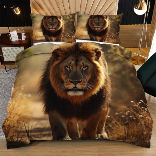 Nuphtun Bettwäsche 155 x 200 cm Gelber LöWe, Weich Mikrofaser Kinderbettwäsche Set Jungen Mädchen Einzelbett, Bettbezug Set mit Reißverschluss und 2 Kissenbezug 80x80 cm von Nuphtun