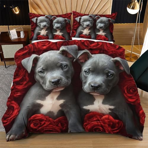 Nuphtun Bettwäsche 155 x 200 cm Grauer Hund, Weich Mikrofaser Kinderbettwäsche Set Jungen Mädchen Einzelbett, Bettbezug Set mit Reißverschluss und 2 Kissenbezug 80x80 cm von Nuphtun