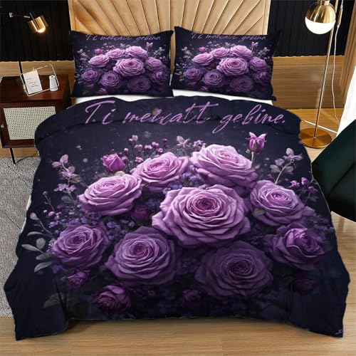 Nuphtun Bettwäsche 155 x 200 cm Lila Rose, Weich Mikrofaser Kinderbettwäsche Set Jungen Mädchen Einzelbett, Bettbezug Set mit Reißverschluss und 2 Kissenbezug 80x80 cm von Nuphtun