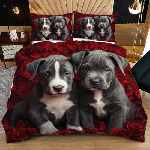 Nuphtun Bettwäsche 155 x 200 cm Rosenwelpe, Weich Mikrofaser Kinderbettwäsche Set Jungen Mädchen Einzelbett, Bettbezug Set mit Reißverschluss und 2 Kissenbezug 80x80 cm von Nuphtun