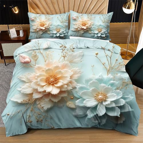 Nuphtun Bettwäsche 155 x 200 cm WeißE Blume, Weich Mikrofaser Kinderbettwäsche Set Jungen Mädchen Einzelbett, Bettbezug Set mit Reißverschluss und 2 Kissenbezug 80x80 cm von Nuphtun