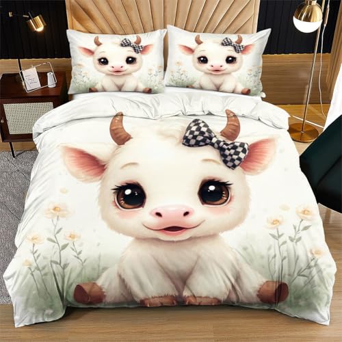 Nuphtun Bettwäsche 155 x 200 cm WeißE Cartoon-Kuh, Weich Mikrofaser Kinderbettwäsche Set Jungen Mädchen Einzelbett, Bettbezug Set mit Reißverschluss und 2 Kissenbezug 80x80 cm Nuphtun Bettwäsche 155 x 200 cm WeißE Cartoon-Kuh, Weich Mikrofaser Kinderbettwäsche Set Jungen Mädchen Einzelbett, Bettbezug Set mit Reißverschluss und 2 Kissenbezug 80x80 cm von Nuphtun